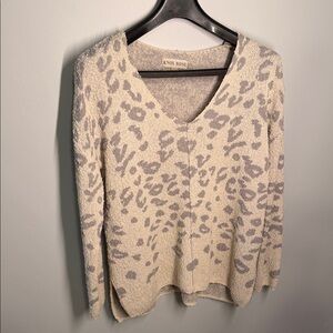 Knox Rose Cream and Gray Animal Print V-Neck Sweater
